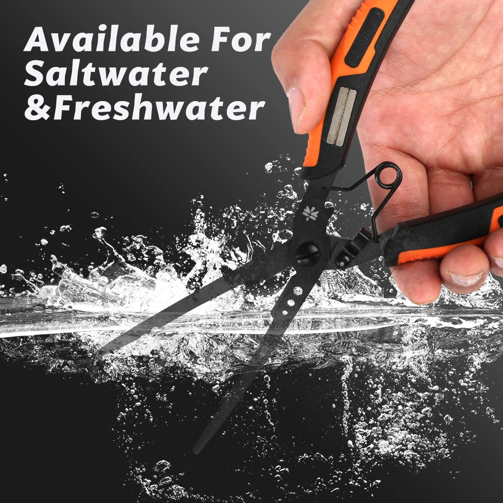 ZUKIBO Multifunction Fishing Pliers Extended version Stainless Steel PTFE Coating Fishing Split Ring Plier with Hook Sharpener