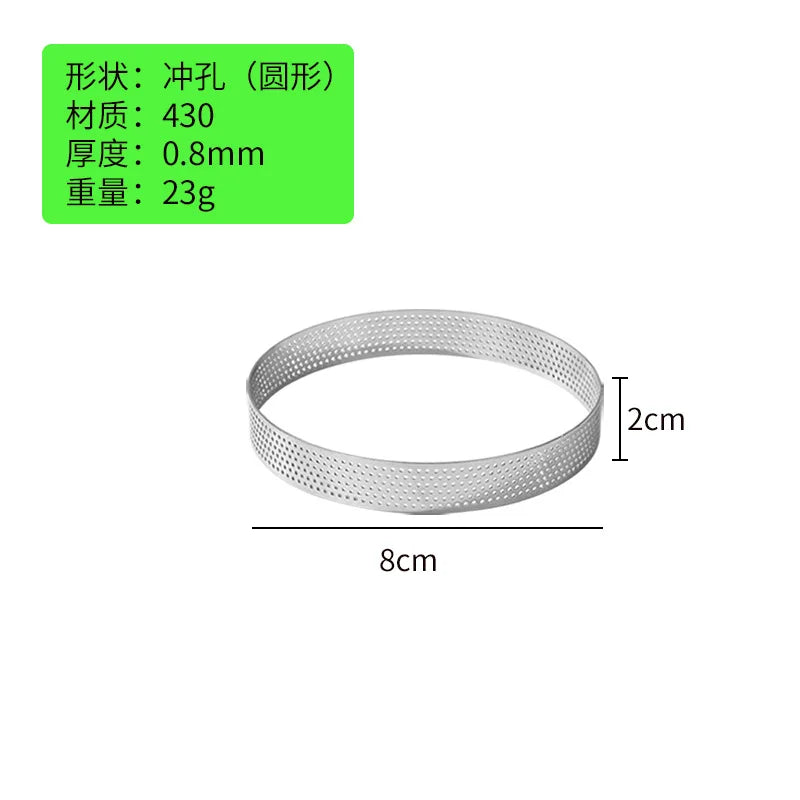 10PCS Perforated Tart Rings Round Stainless Steel Mousse Cake Ring Mold for Baking Pastry French Dessert Mousse Home Baking Tool