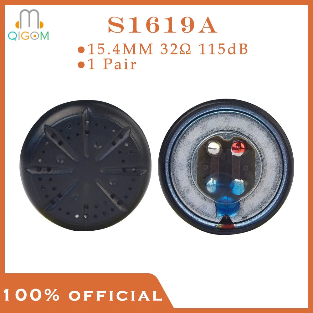 QIGOM 15.4mm Earphone Driver 32Ω 115dB DIY Flathead Headset 1 Pair Black Shell