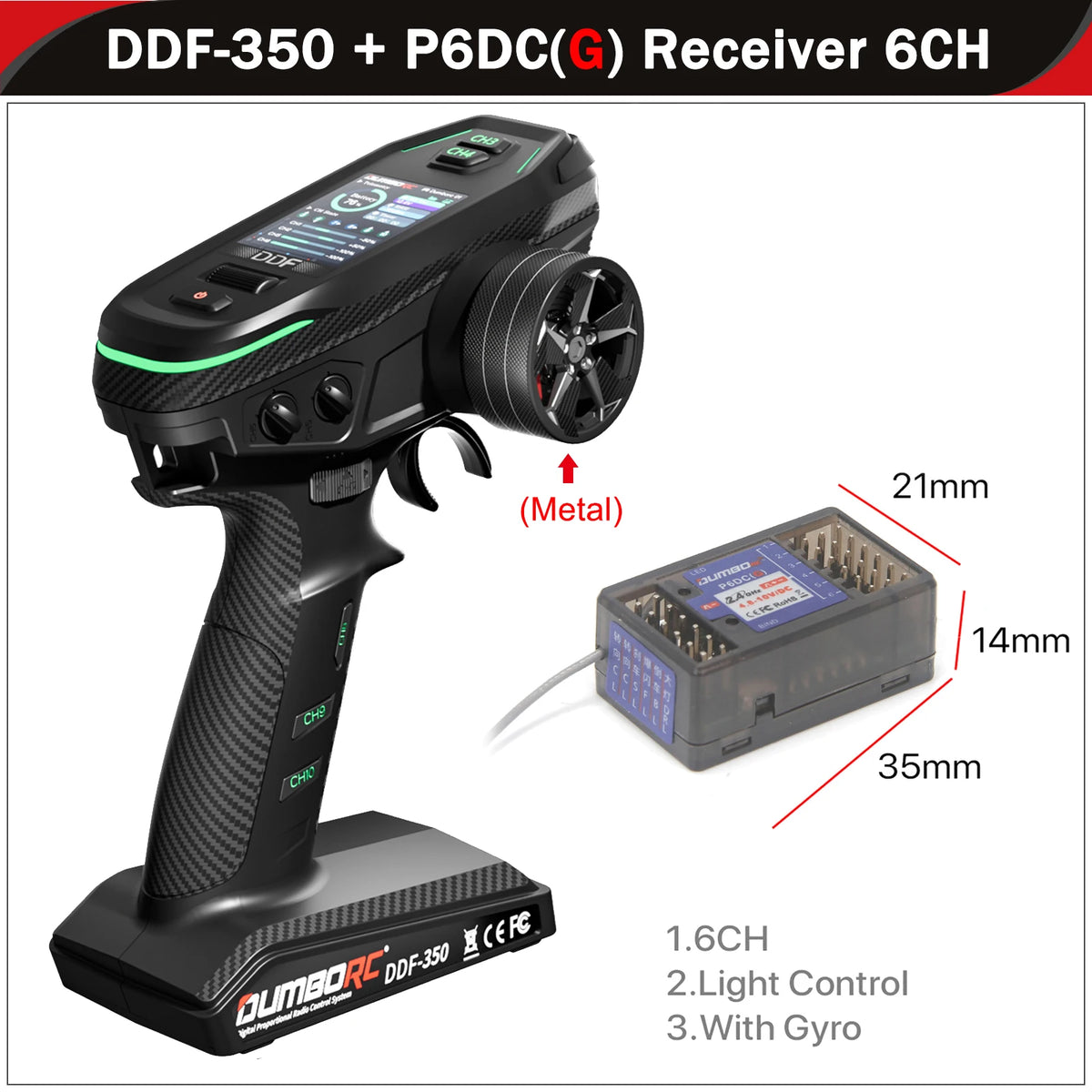 DUMBORC DDF-350 10CH Remote Controller 2.4G 10Channel Transmitter P6F P6DC Gyro Receiver for Drift Car Tank Boat Robot Toy Wltoy