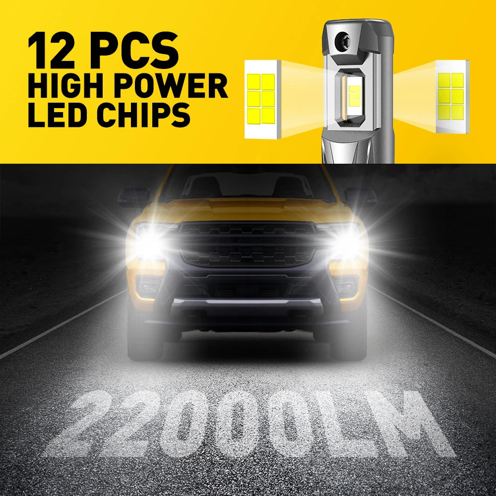 AUXITO 2Pcs 22000LM Turbo H8 H11 LED Headlight 120W Super Bright 6500K Canbus 9005 HB3 9012 HIR2 LED Headlamp Bulb 12V 7035 CSP