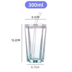 300ml Five-Pointed Star Glass Cup With Straw Color Gradient Cups Cold Drink Cup Coffee With Lid Drinking Cup Drinkware