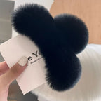 Natural Rex Rabbit Fur Hair Claw Large Hairpin Temperament Clip New Cute Plush Hair Scratching Ponytail Fuzzy Claw Clip