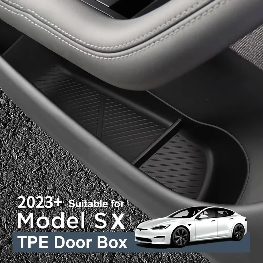 For Tesla NEW Model S X 2023 - 2026 Door Side Storage Box TPE Front Rear Door Handle Organizer Tidying Car Door Slot Accessories