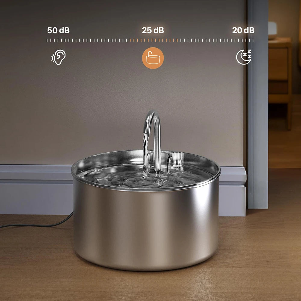 ZYFeeder 2.2L/74oz Cat Automatic Water Fountain Stainless Steel Cat and Dog Pet Drinking Bowl Water Dispenser ( No 5V 1A Plug）