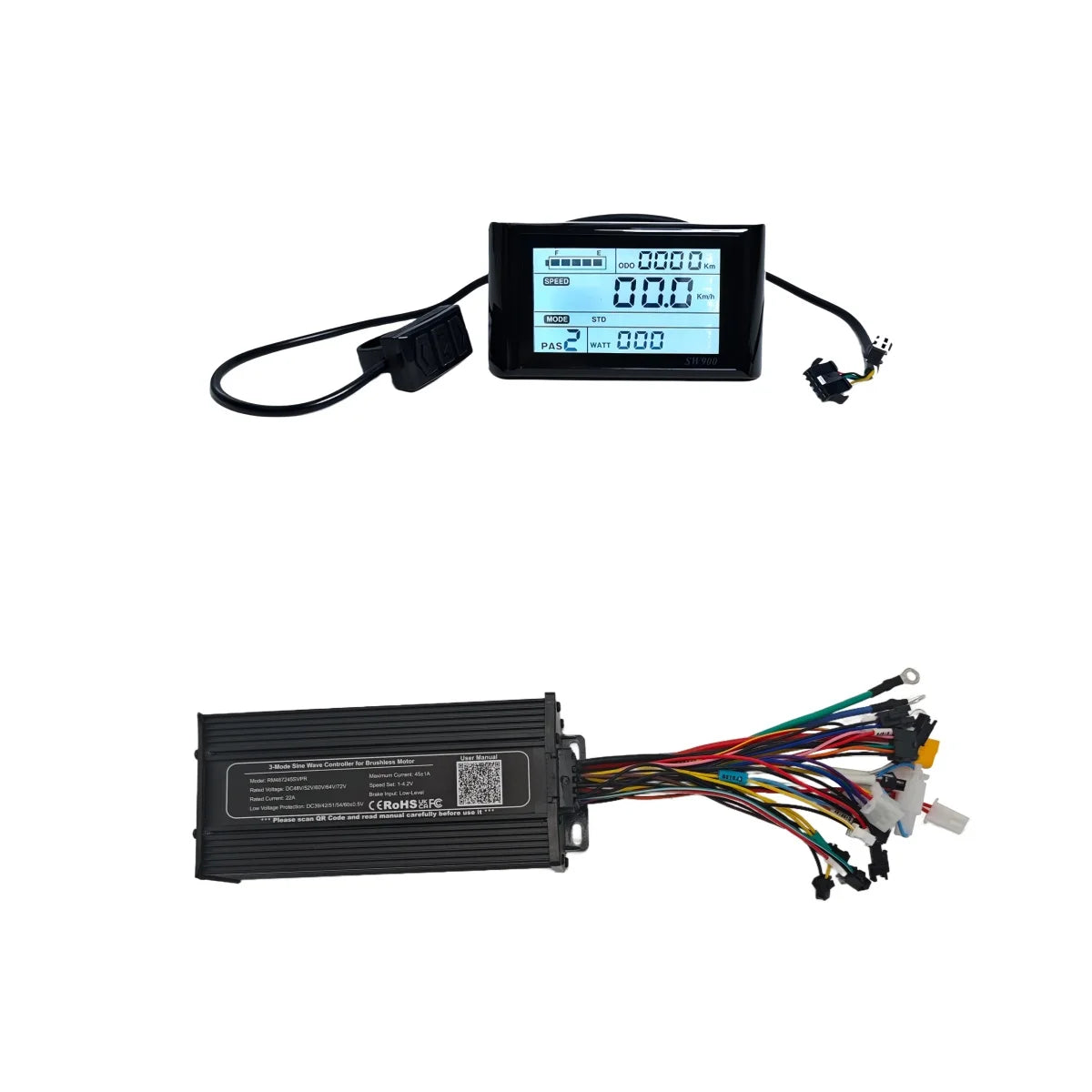 48V-72V 45A 3-mode Sine Wave ebike Controller with/without Display for 1000W-2880W Motor