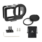 PULUZ for GoPro HERO12 11 Black 10 9 Black Thicken Housing Shell CNC Aluminum Alloy Protective Cage with Frame & 52mm UV Lens