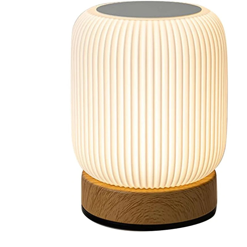 Touch Light Cordless Desk Lamp Battery Powered LED Bedside Lamp Rechargeable Night Light Wood Grain Base