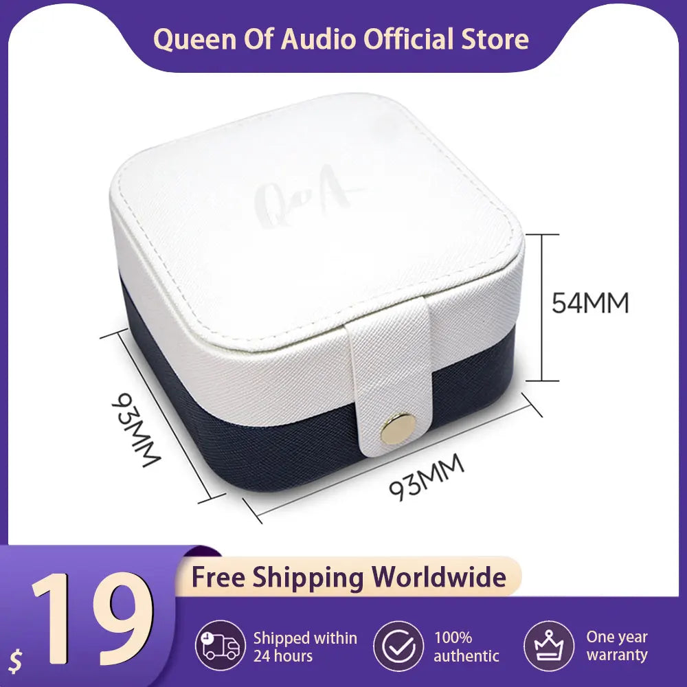 QoA Portable Headphone Storage Case Button Closure Travel Carry Box White Blue