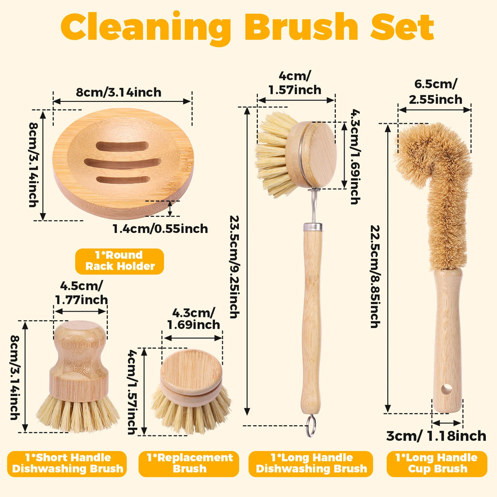 4/5Pcs Bamboo Dish Brush Set Pot Cleaning Brush Long Handle Kitchen Dishes Scrubber Strong Decontamination Rust Removal Utensils