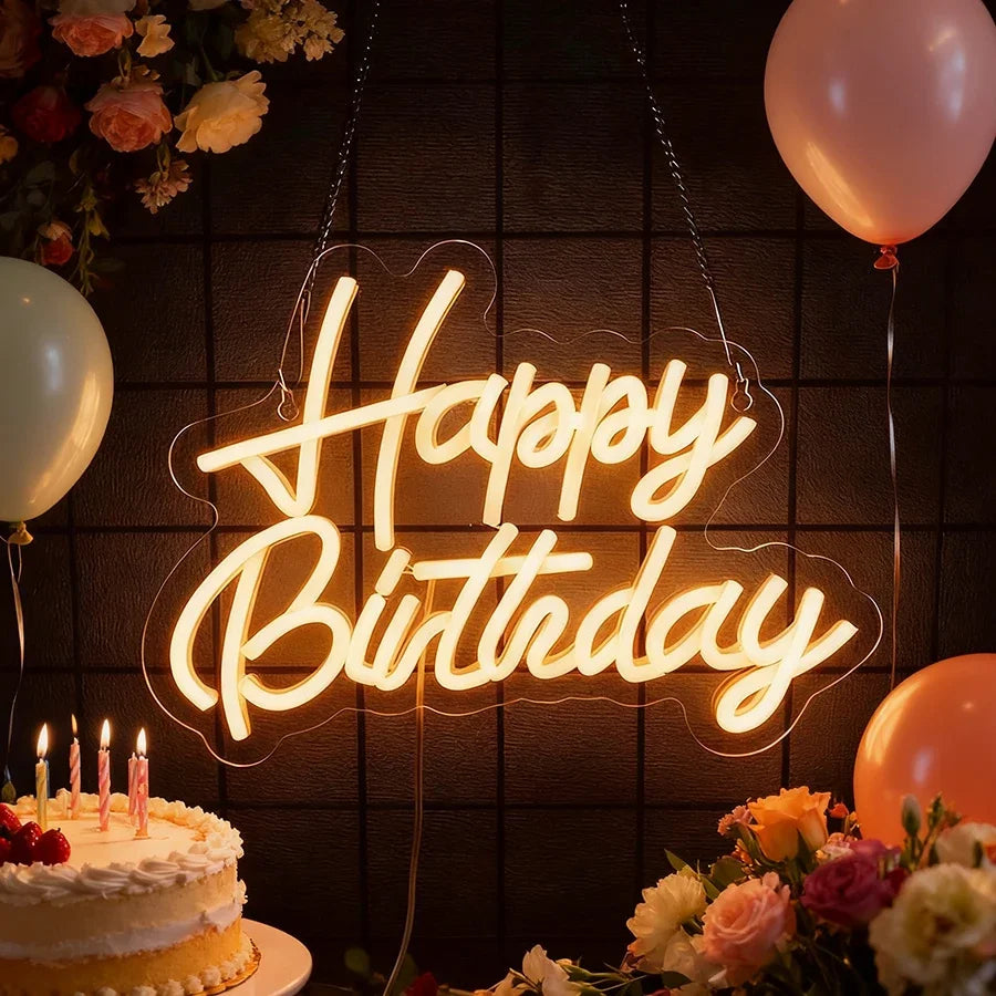USB Powered LED Neon Sign with Switch, Ideal for All Ages Home Party Decor Happy Birthday Neon Sign for Wall Decor