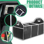 Foldable Car Trunk Organizer 3-Compartment Cargo Storage Bag, Camping Gear & Groceries, Fits All Vehicles, Black