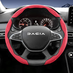 Suitable for Dacia Sports Suede Steering Wheel Cover, Split Snap-On Anti-Slip Style, for Models Such as Sandero Stepway, Duster, Jogger, Bigster, Spring, Electric, Cargo, Logan, Etc., in Black, Brown, Mocha, and Red Co
