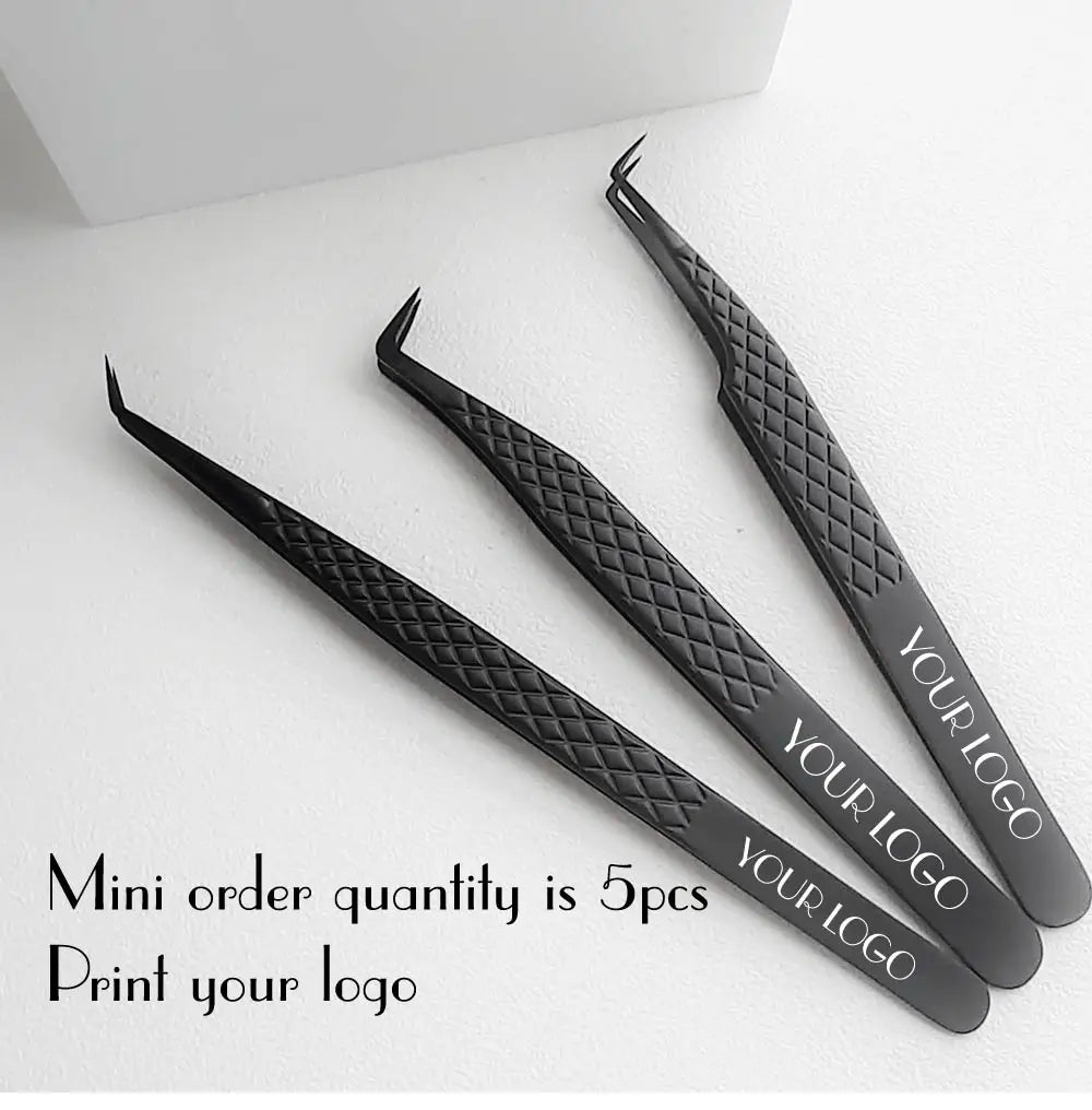 Fiber Tip False Lash Tweezers For Eyelash Extensions Black tweezer perfect close tip of tweezer for eyelashes