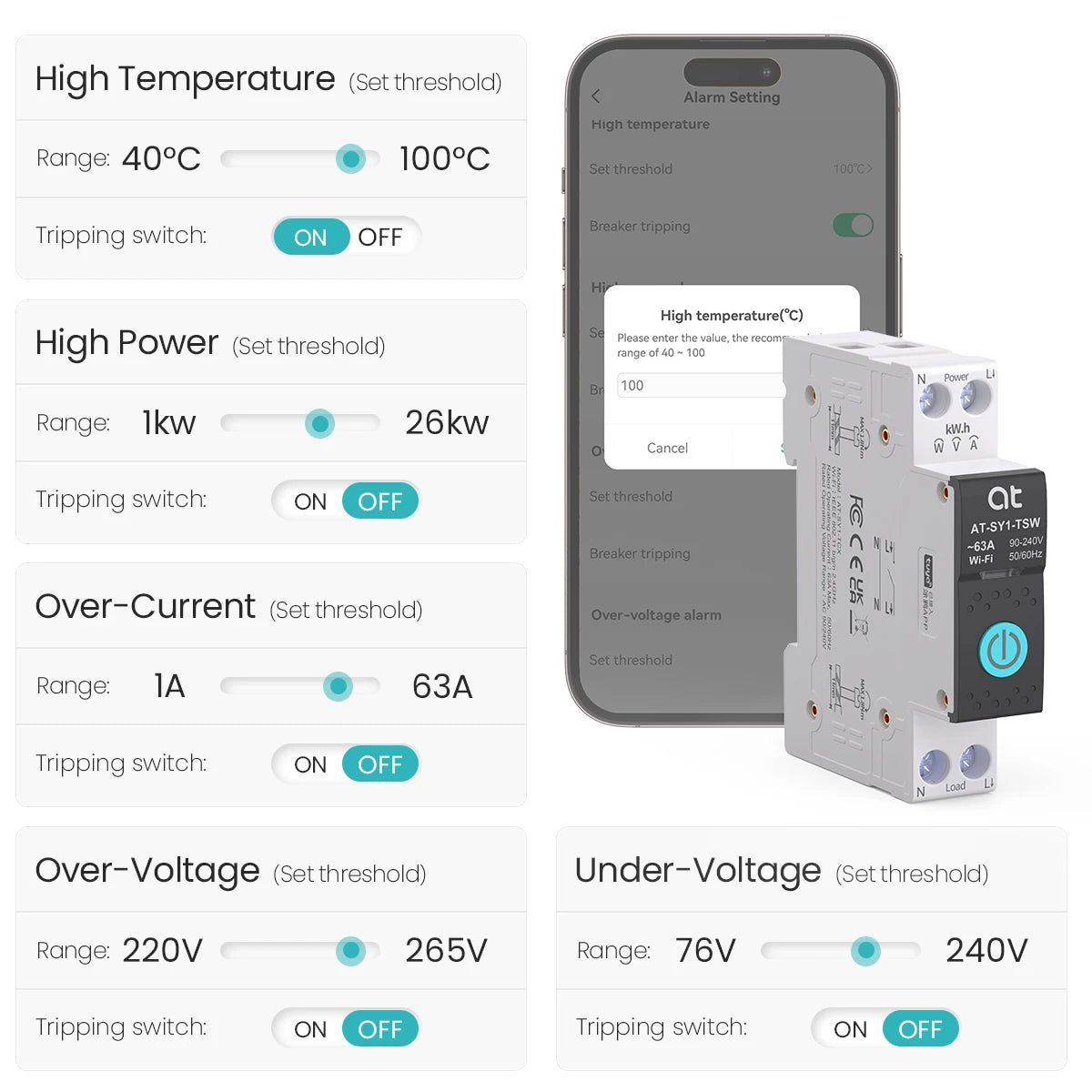 TUYA WIFI Smart Circuit Breaker Power Metering 1P 63A DIN Rail for Smart Home Wireless Remote Control Smart Switch by APP ATELE
