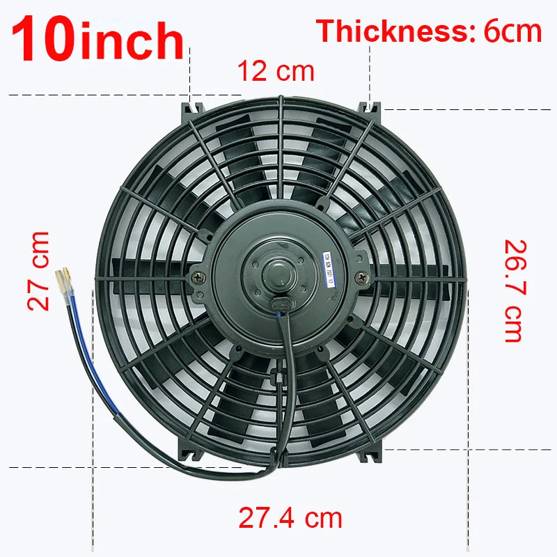 8 9 10 12 14 Inch Universal Slim Fan Push Pull Electric Radiator Fan Air-Sucking Type Cooling & Mounting Kit 12V 80W 2100RPM