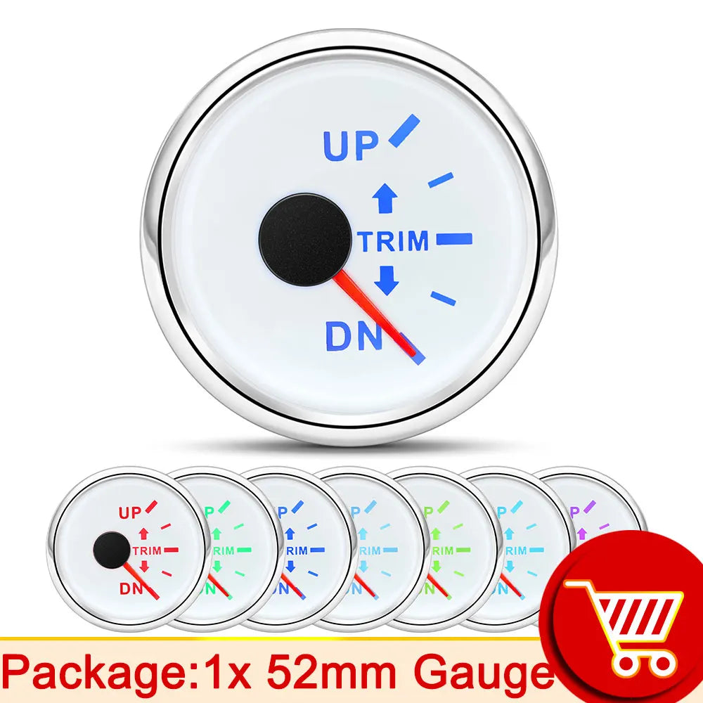 52mm  Trim Gauge Up To Down for Inboard Outboard Engine Boat Marine Trim Tilt Indicator Meter 0-190 Ohm 7 Color Backlight