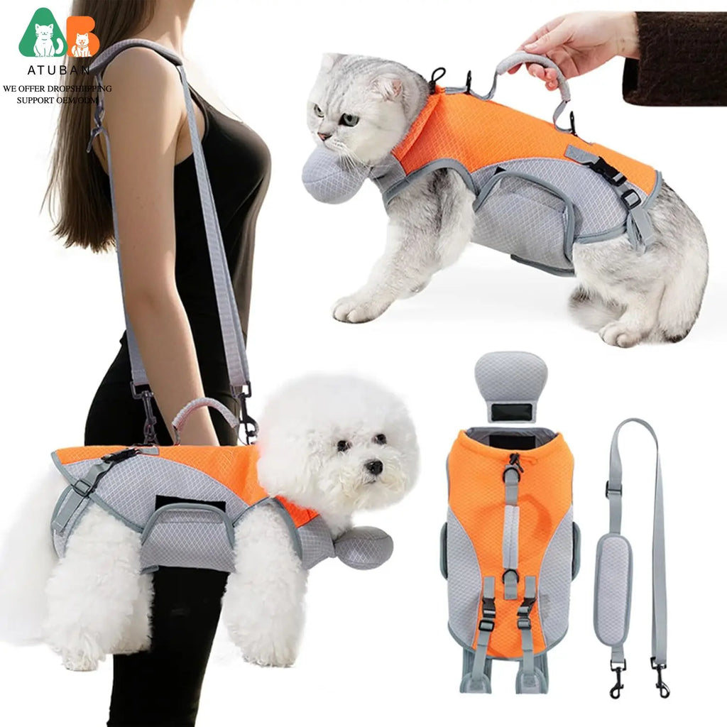 ATUBAN 2 in 1 Cat Shoulder Carrier, Outdoor Small Dog Harness and Leash, Cats Sling Carrier Bag, Breathable Pet Travel Carriers