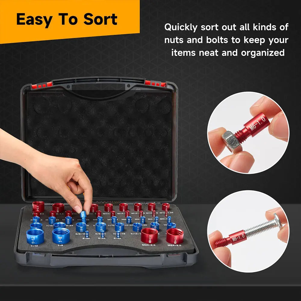 Podofo 44 PCS Standard & Metric Nut and Bolt Thread Checker Nut Bolt Gauge Size Checker for Compact & Narrow Area