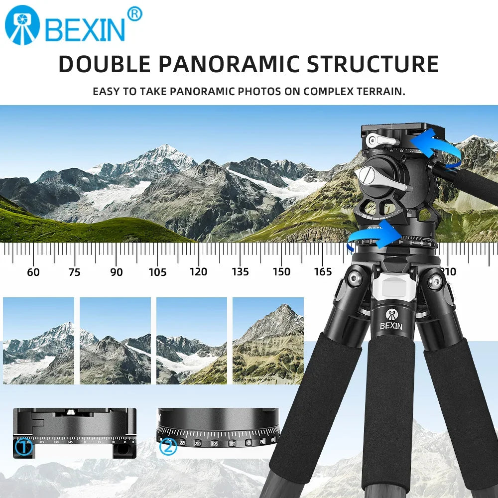 BEXIN New Hollow Video Hydraulic Head -80°+90° Double Panoramic Structure CNC Lightweight Compact Fluid Video Head for Tripod