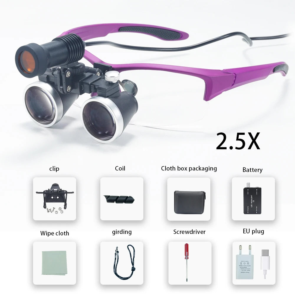 Dental Loupes 2.5/3.5X Magnifier Lab Medical Magnification Binocular Magnifier Headlight Headlamp 5W Seperately Cloth Packaging