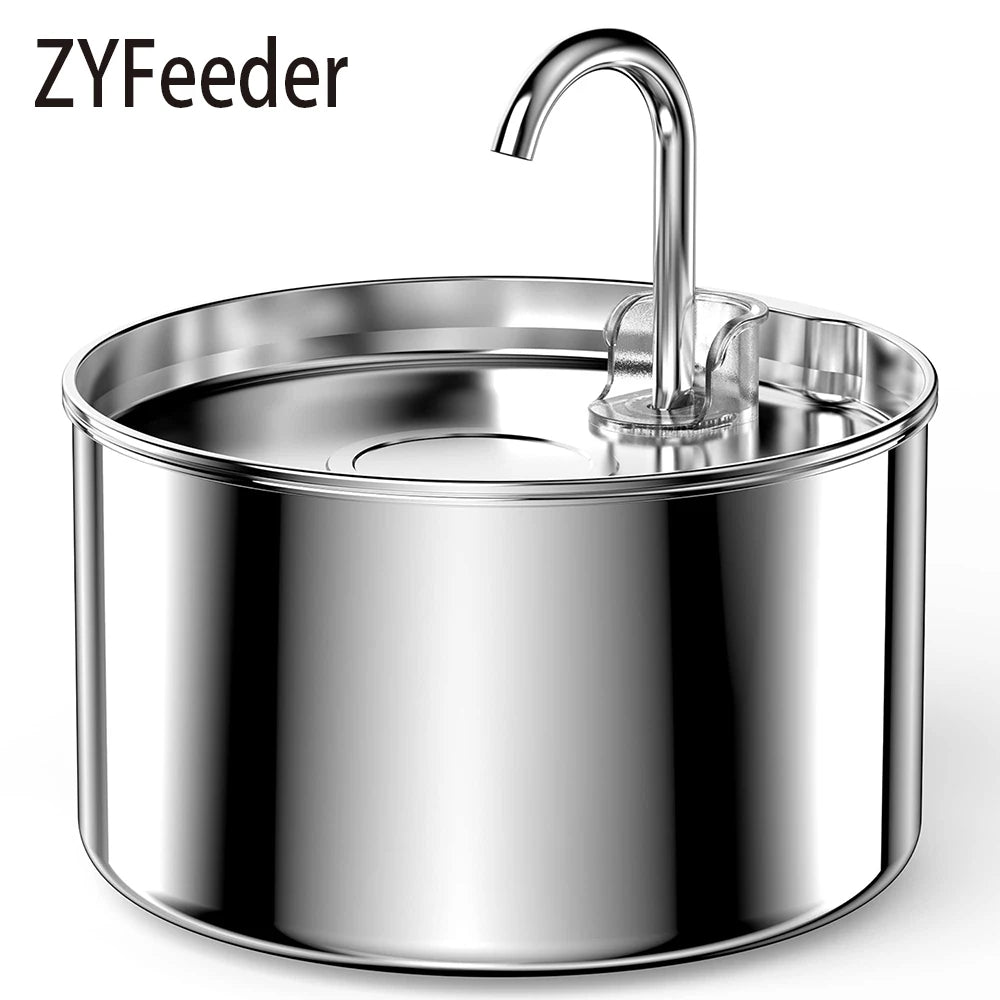 ZYFeeder 2.2L/74oz Cat Automatic Water Fountain Stainless Steel Cat and Dog Pet Drinking Bowl Water Dispenser ( No 5V 1A Plug）