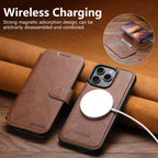 PU Leather Magnetic Flip Wallet Phone Case w/ Card Holder Stand, Wireless Charging for iPhone