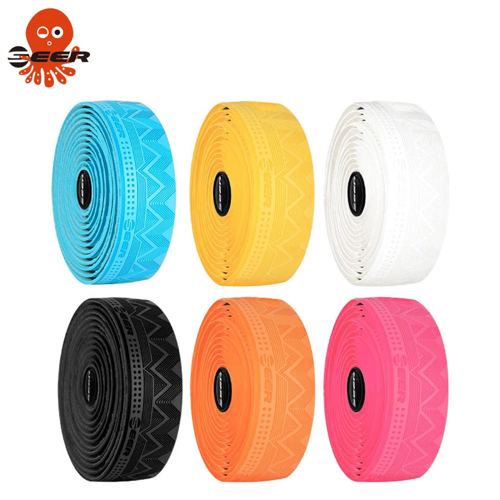 SEER Anti-Slip Road Bike Handlebar Tape PU+EVA Silicone Shockproof Handle Bar Tape With Bar End Plugs Bicycle Accessories