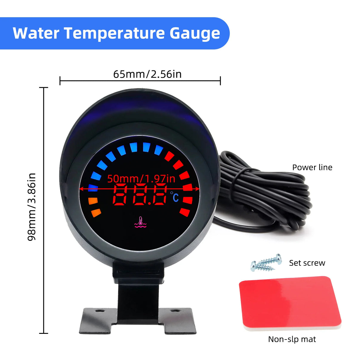 52MM Water Temp Gauge 12~24V LCD Digital Water Thermometer Meter with Sensor + Adapter Joint Pipe Radiator for Car Motorcycle