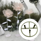 Metal flower pole display stand base, floor standing, reusable, green/white, 1-3 hole