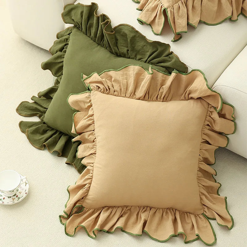 45X45cm Home Decor Cotton Ruffles Pillow Cover Sofa Decorative Cushion Cover Beige Pink Princess Throw Pillow Case Pillowsham