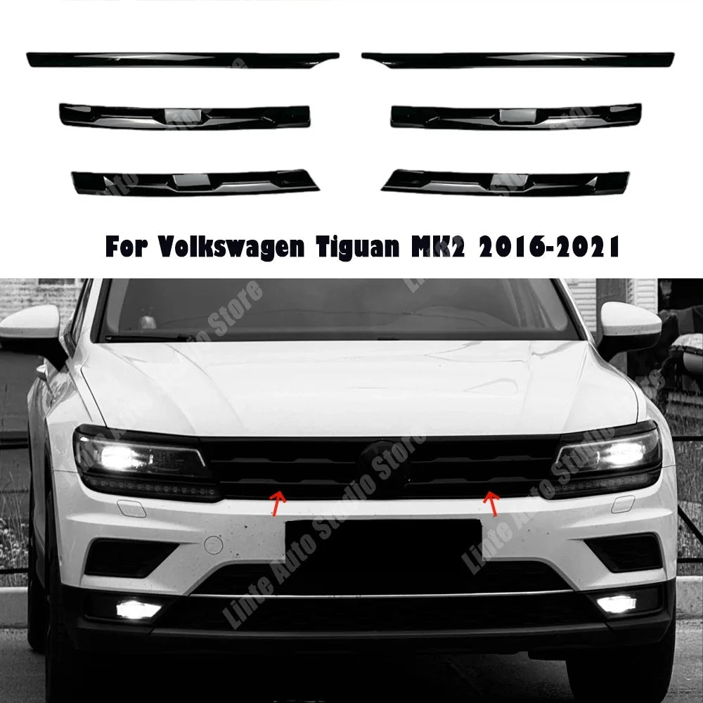 For VW Volkswagen Tiguan MK2 2016-2021 Car Front Bumper Mesh Center Grille Grill Moulding Strips Cover Trim Gloss Black Styling