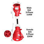 Electric vehicle charging adapter CEE Plug 16A/32A Red to Socket Blue 1-phase 32A 7KW 16A 3.5KW Red 3-Phase 16A 11KW 32A 22KW