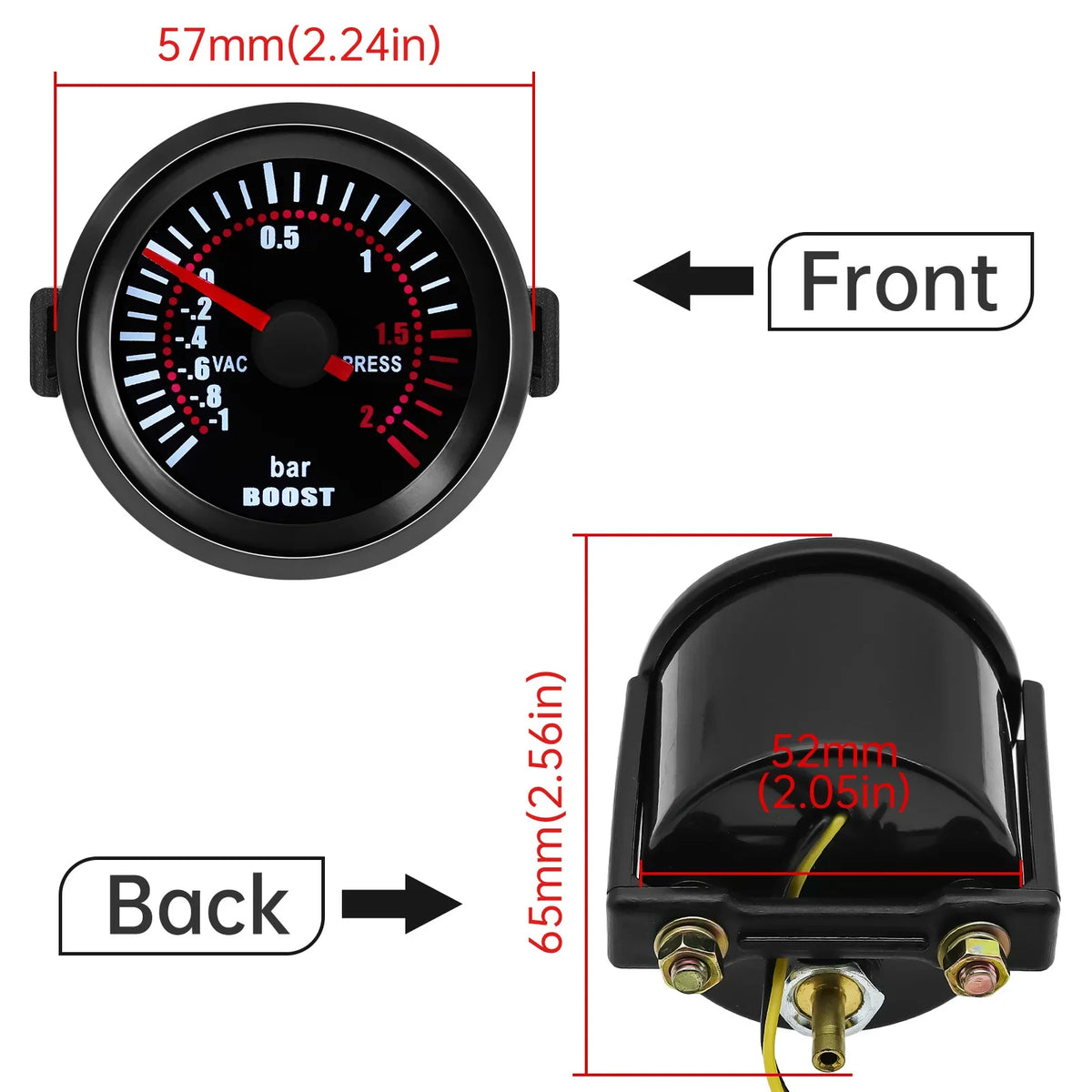 2" 52mm Digital Car Boost Meter Water Temp Oil Temp Oil Pressure RPM Tachometer Voltage Vacuum For 12V Car Smoke Lens Gauge