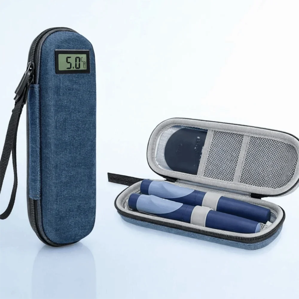 Insulin cooler bag waterproof oxford cloth with thermometer display, insulin vial case - Black