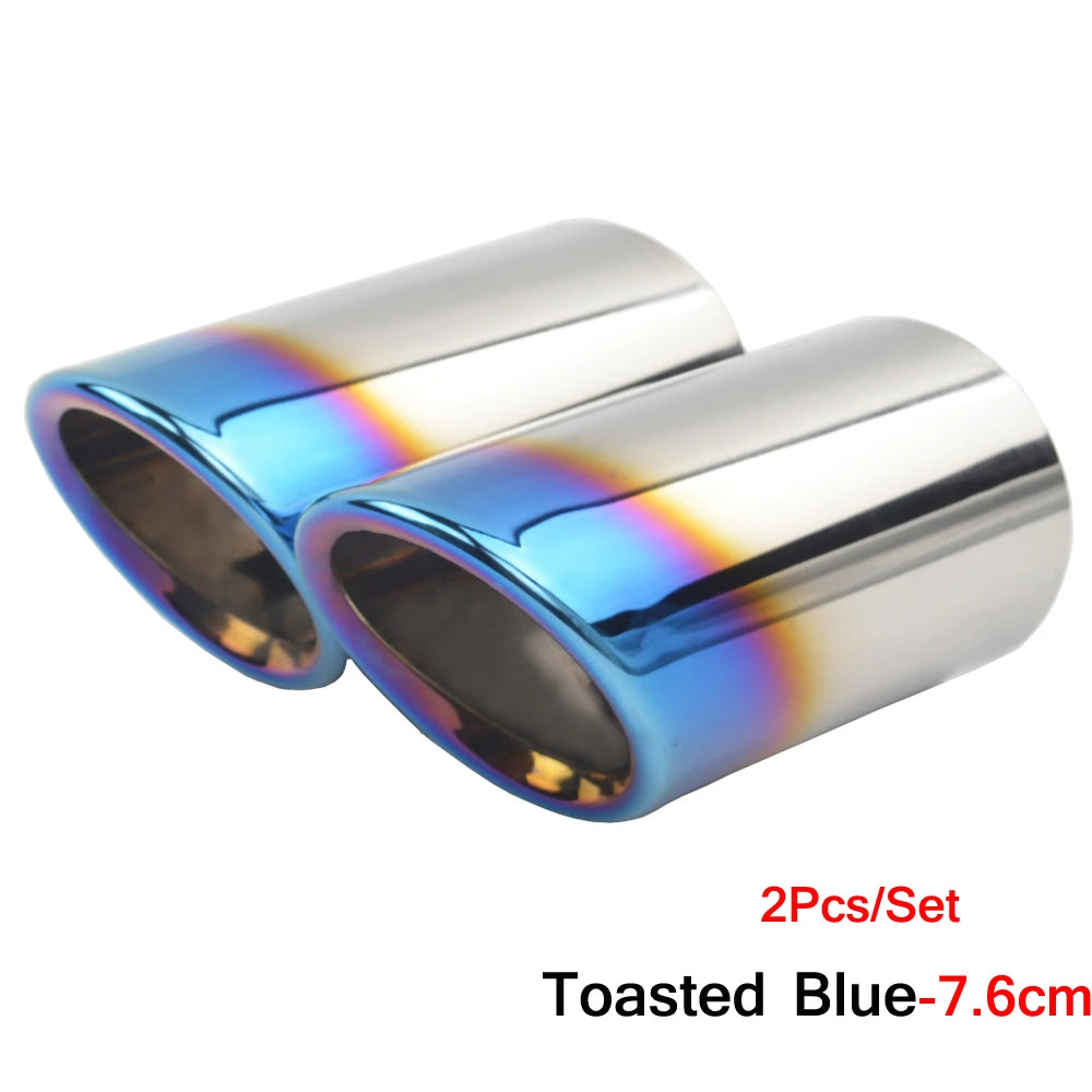 2pcs Stainless Steel Exhaust Muffler Tip Covers 7-9.5cm Black/Silver/Blue for Audi/VW