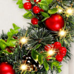 Elegant Red Christmas Wreath LED PVC Red Fruit Christmas Wreath Window Door Wall Ornament Decorations Home Halloween Decor Gifts