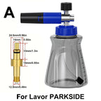 Stylish blue-black foam cannon, 1/4" quick-connect fitting, leak-proof lid air valve, for Karcher Elitech Bort AR Bosch