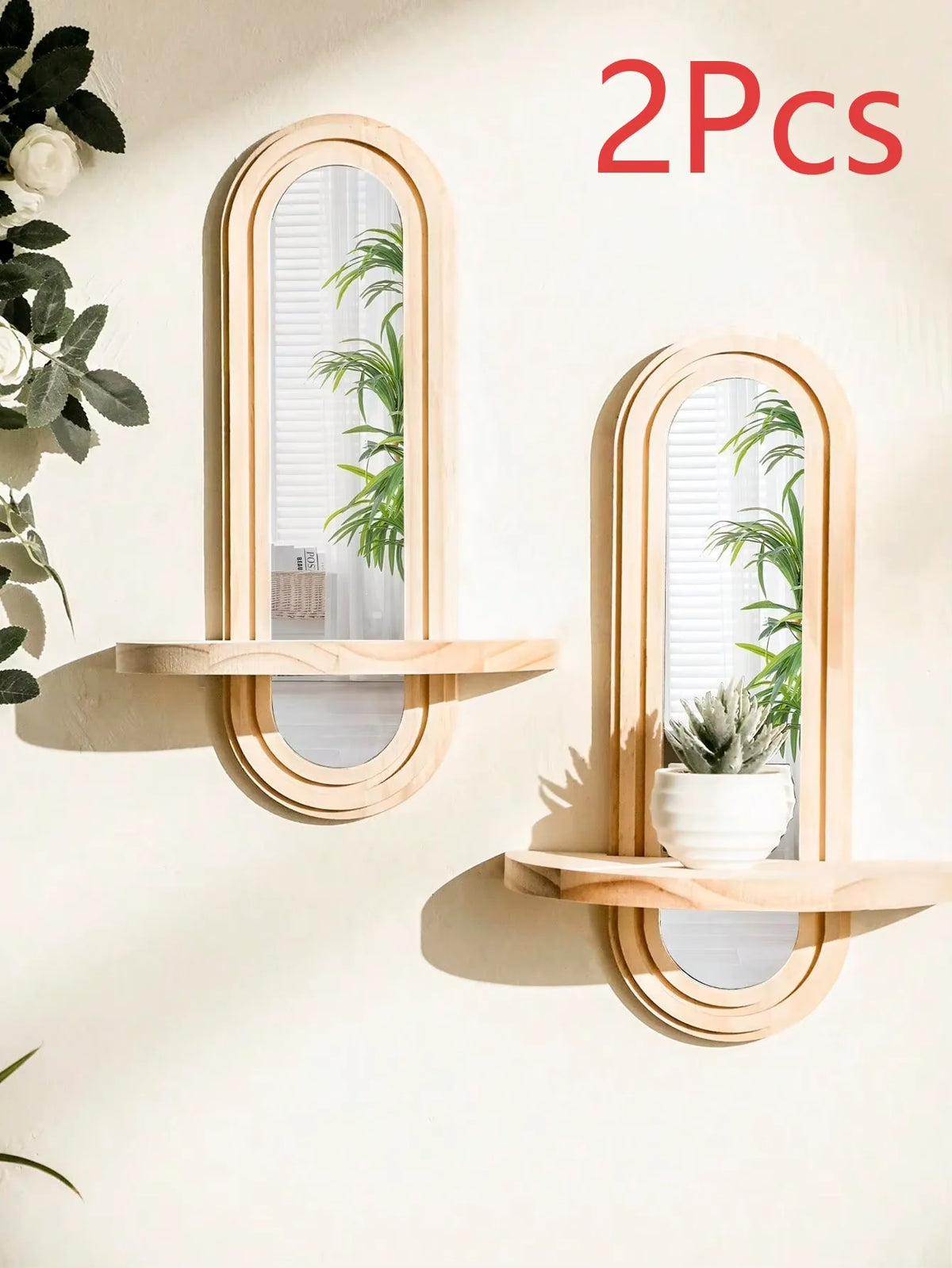 Wooden geometric wall mounted shelf, natural wood finish, boho decor, 1pc