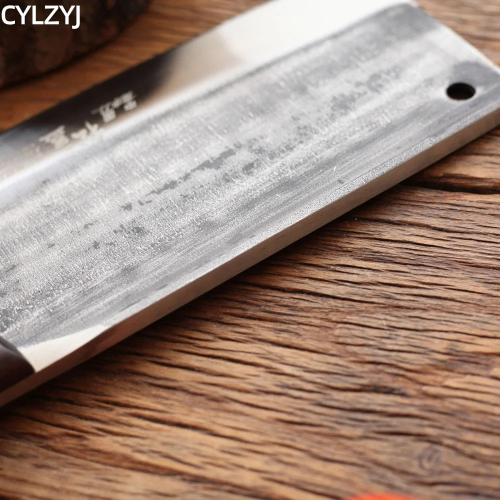 Chinese chopping knife, 7.8mm thick handmade forged butcher bone cleaver, durable hard blade
