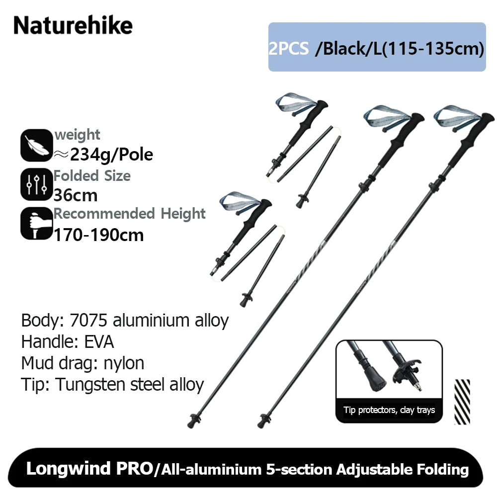 Naturehike Climbing Mountaineering Walking Stick Portable Folding Telescopic Hiking Pole Outdoor Trekking Poles Telescopic Baton