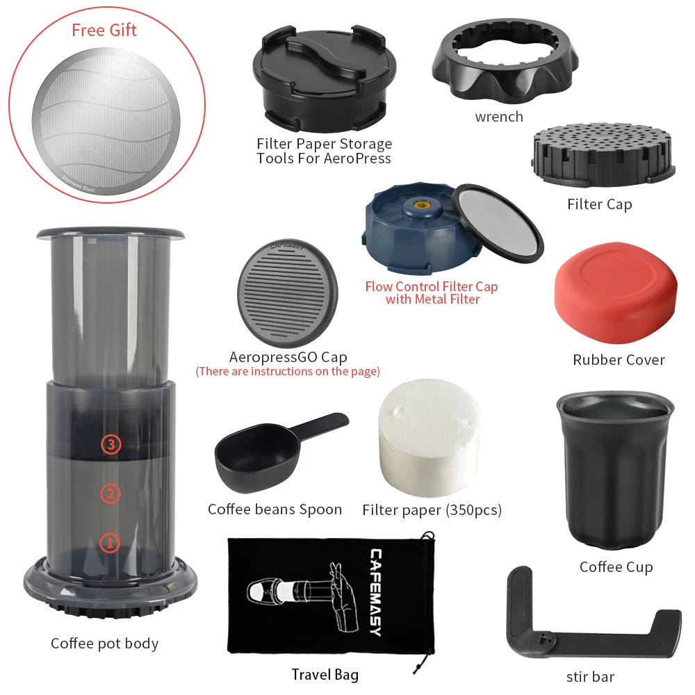 CAFEMASY Portable AeroPress-Style Coffee Maker with Filters, Manual Espresso Press