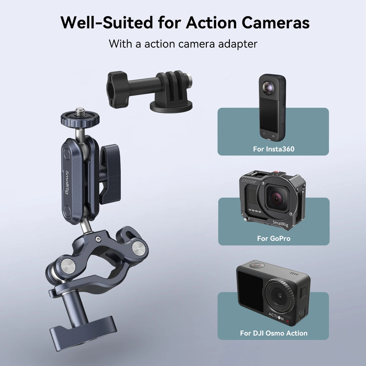 SmallRig Bike Motorcycle Handlebar Mount for Gopro, Pole and Roll Bar Mount for Gopro for Insta360 for DJI Action Cameras -4191