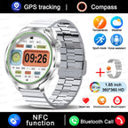 1.85" HD Big Screen Smart watch For men Sports NFC Watch Bluetooth Call Blood Pressure Temperature GPS Sport Track smart watch