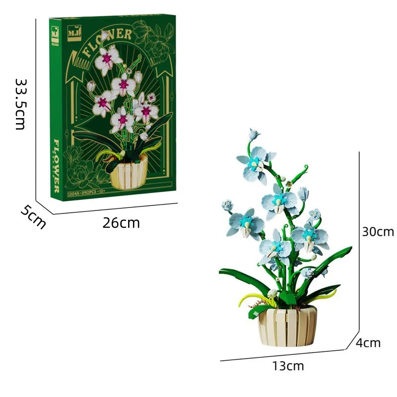 1192pcs Orchid Building Blocks Bouquet Flower Rose Plant Pink Blue Bricks Kid Model Assembled Toys Romantic Valentine's Day Gift