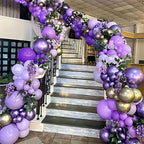 132pcs Purple Balloon Set Lavender Deep Purple and Gold Balloon Arches Princess Birthday Parties Wedding Girls' Party Decoration