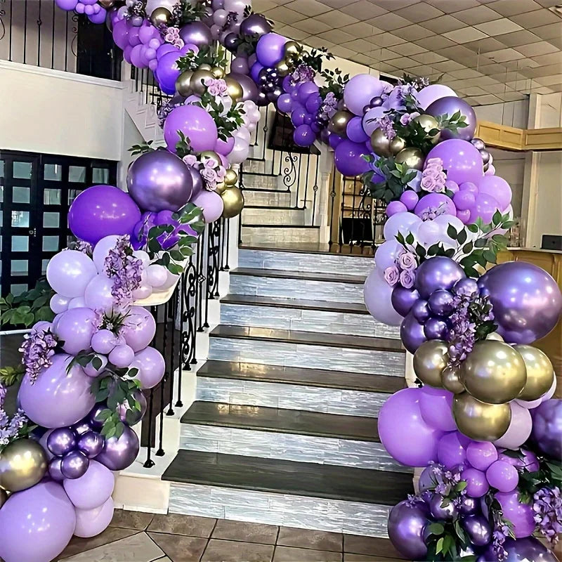 132pcs Purple Balloon Set Lavender Deep Purple and Gold Balloon Arches Princess Birthday Parties Wedding Girls' Party Decoration
