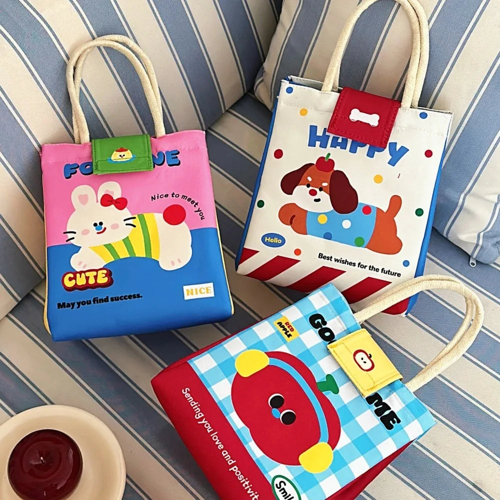 Cute Bento Bag For Office Workers Large Capacity Tote Bag Cartoon Insulated Fresh-Keeping Bag Student Lunch Box Bag