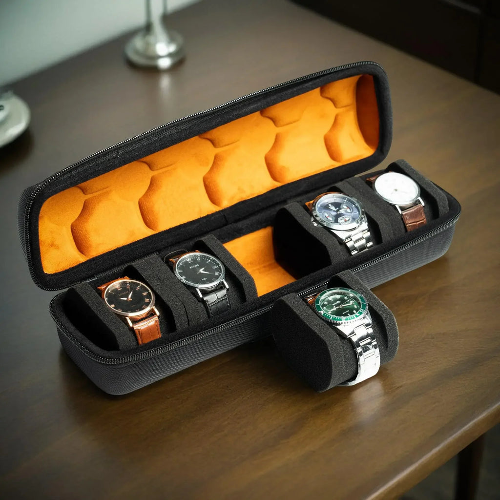 1/2/3/5/6/10 Slot Watch Travel Case,Hard Watch Roll, Travel Watch Organizer Case with Form-Fitting Pillow, Red Microfiber Lining