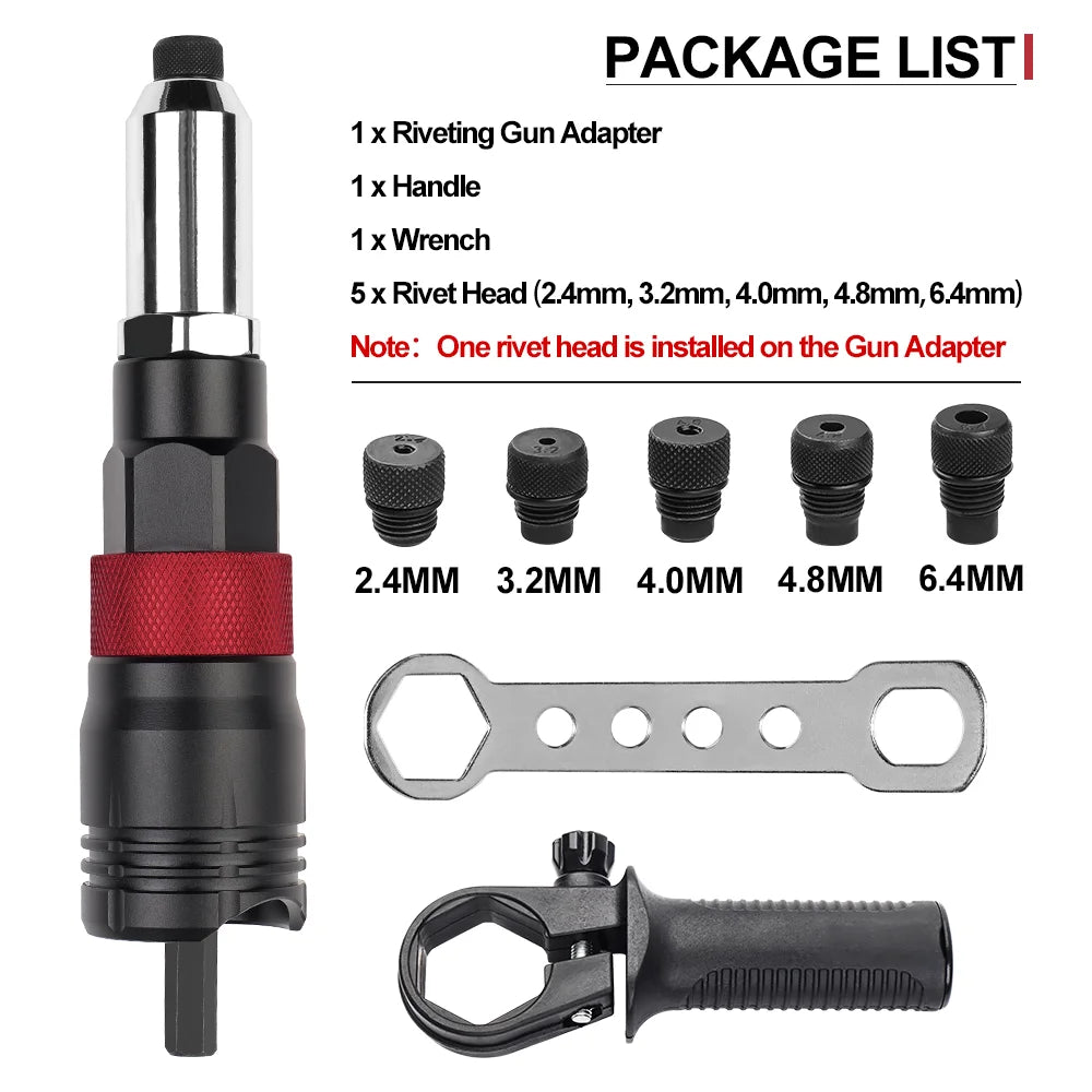 2.4MM/3.2MM/4.0MM/4.8MM/6.4MM Electric Rivet Nut Tool Adapter Insert Nut Riveting Tool Home Cordless Rivet Nut Gun Converter